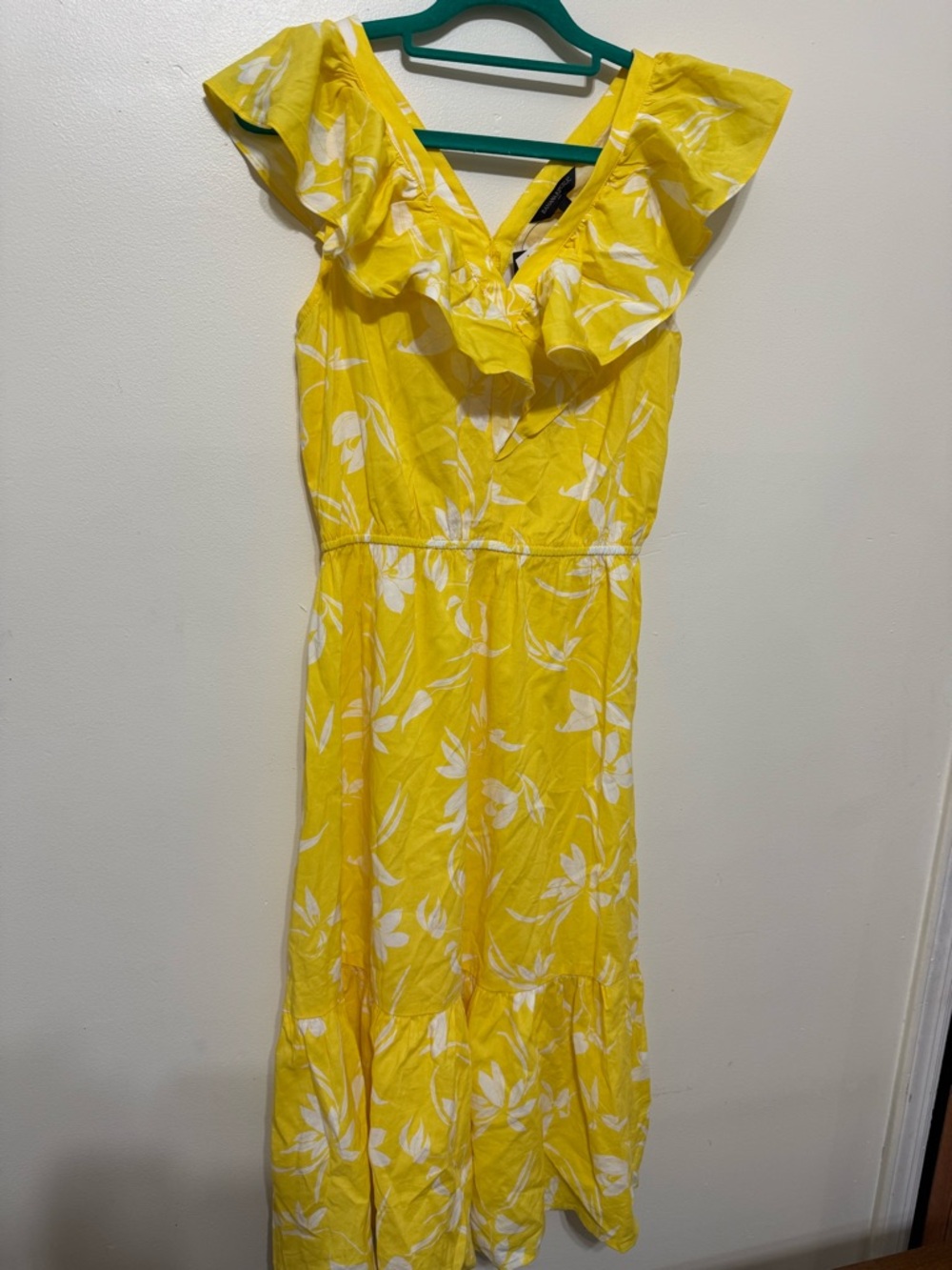Banana Republic Yellow Floral Ruffle Maxi Dress